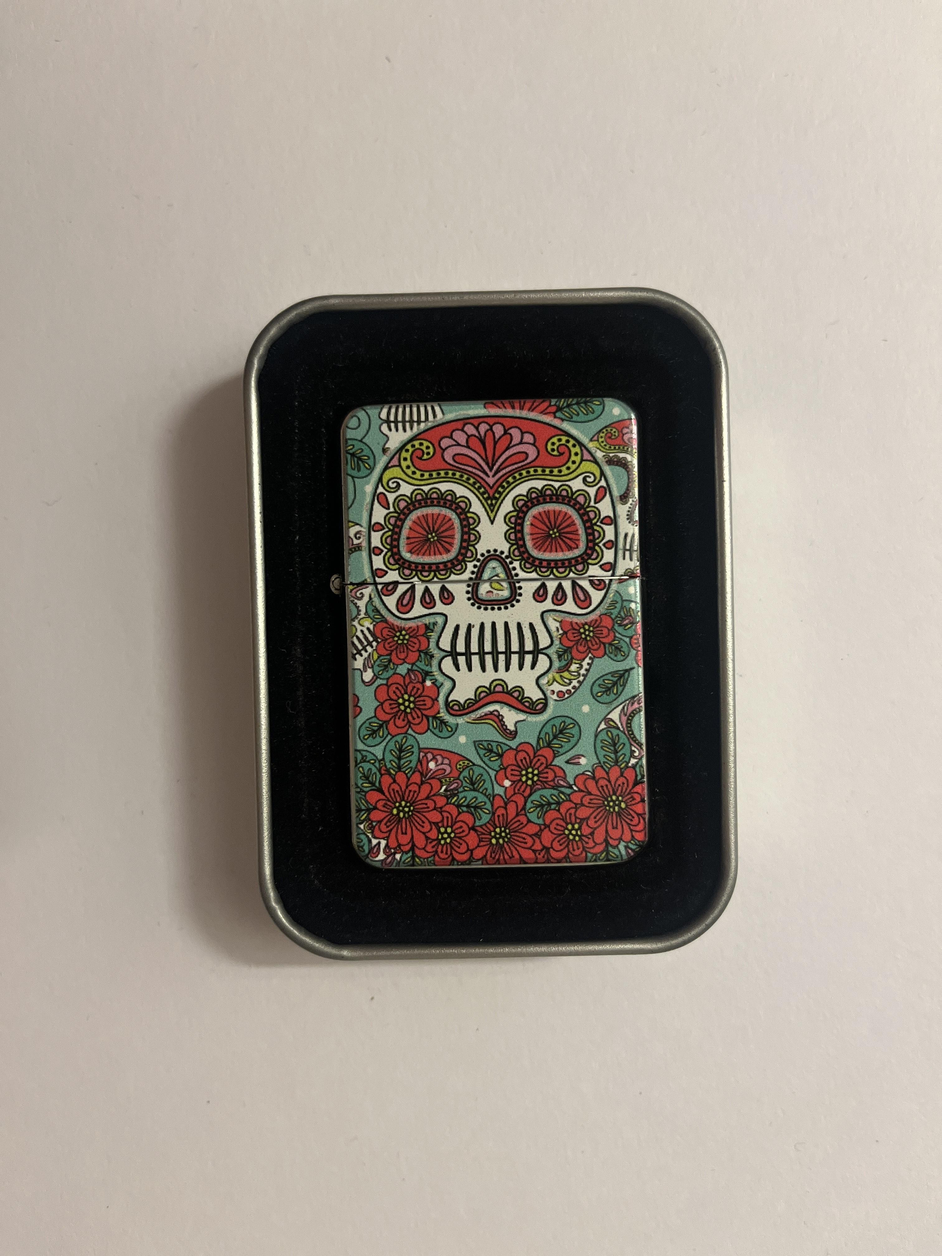 Bensin lighter Haudeskalle/blomster