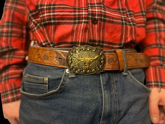 Skinnbelte med beltespenne okse